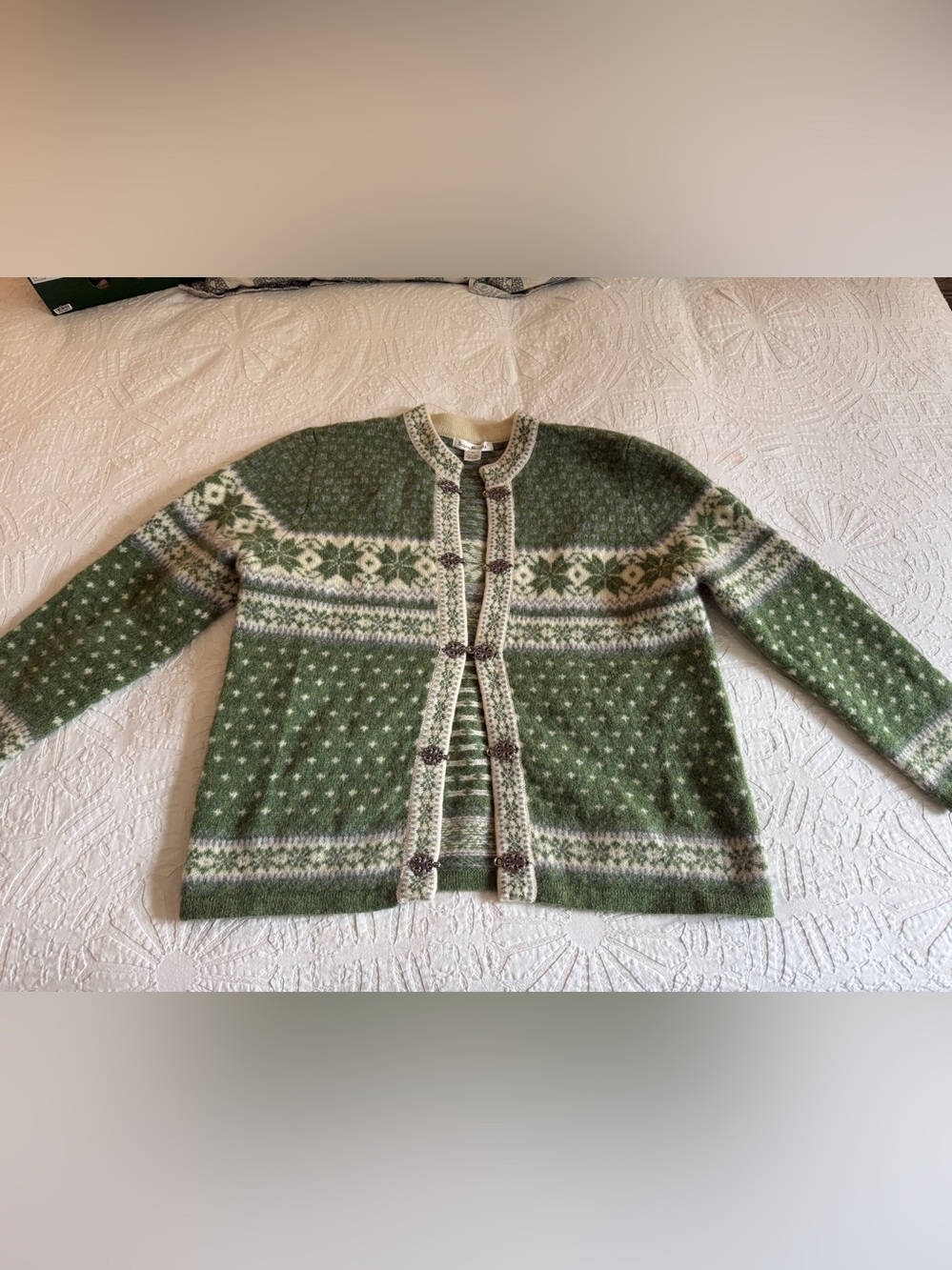 Susan Bristol Fair Isle Wool Nordic Cardigan Sweater